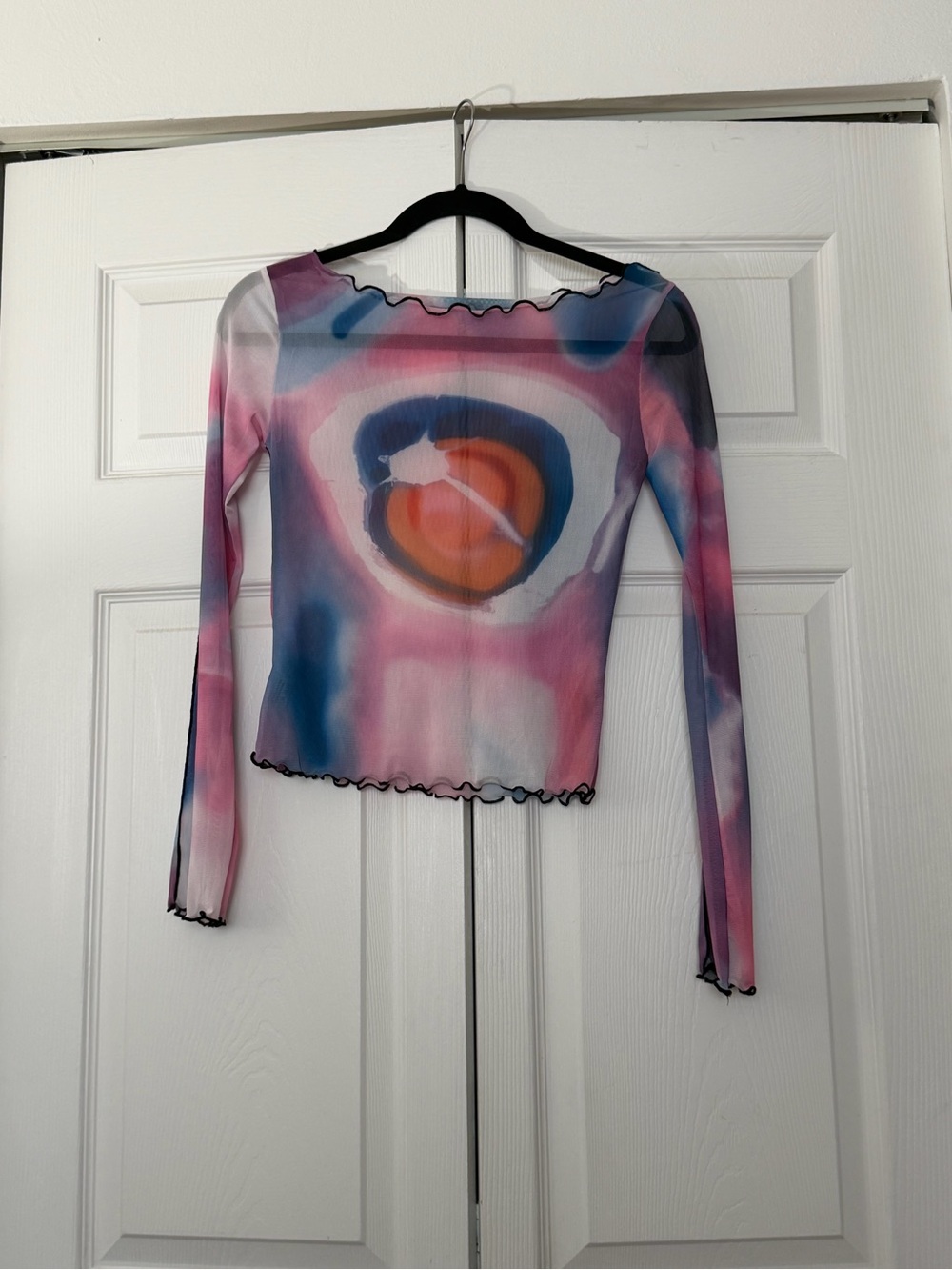 Women's Pink & Blue Sheer Abstract Print Long Sleeve Top